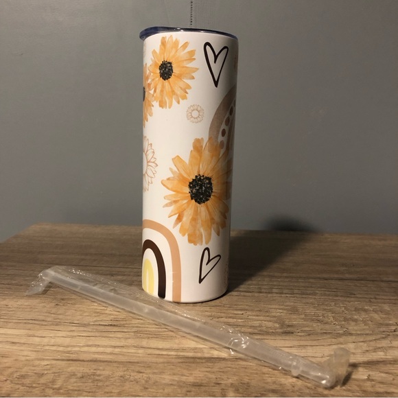 20oz skinny Boho Sunflower Rainbow Neutral Colors Sublimation Tumbler.Brand New! - Picture 4 of 5